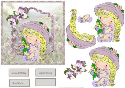 Bouquet Spring Flowers Card with Decoupage