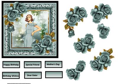Evening Rose Card Front with Decoupage