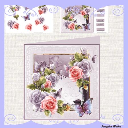 Rosey Glow and Butterfly 8x8 Card