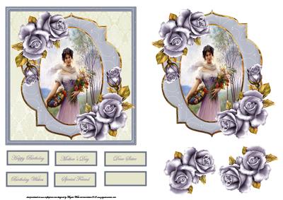 Lady with Basket of Flowers Card and Decoupage