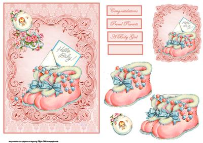Baby Girl Booties Card with Decoupage