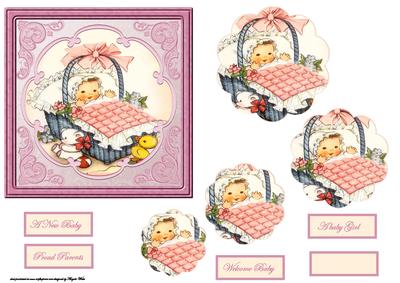 Vintage Baby Girl in a Basket Card