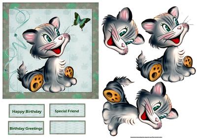 Happy Cat with the Butterfly Card and Decoupage