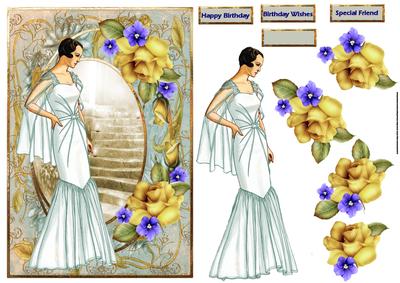 Lady in the Yellow Rose Garden Card with Decoupage