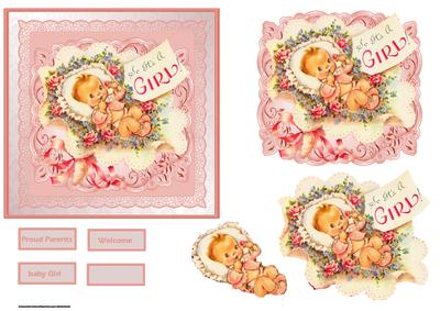 Vintage Baby Girl Card and Decoupage