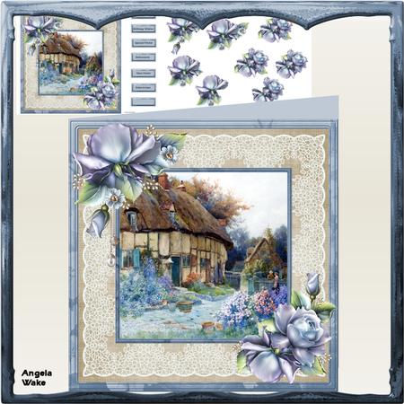 Blue Rose Cottage 8x8 Card with Decoupage
