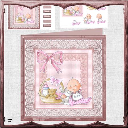 Baby Girl and Cat 8x8 Card Mini Kit