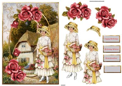 Rose Garden Card with Decoupage and Sentiment Tags