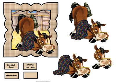 Poorly Horse Card with Decoupage