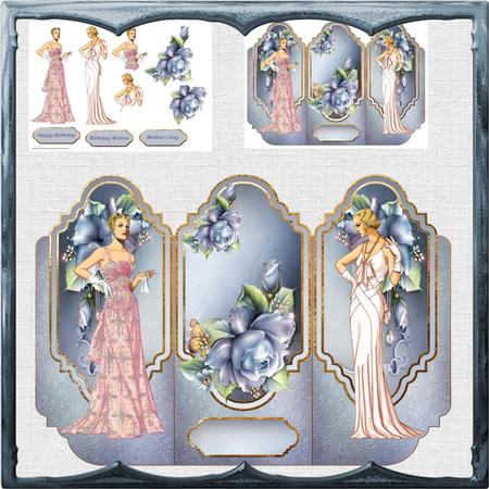 Elegant Ladies Trifold Card Mini Kit with Decoupage