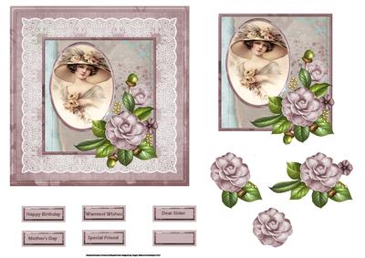 Camelia Rose Beauty Card with Decoupage and Insert Available