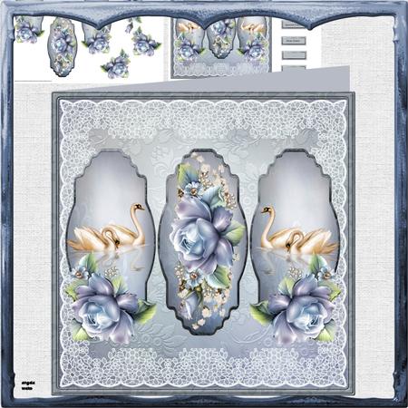 Swans and Blue Roses 8x8 Card Mini Kit