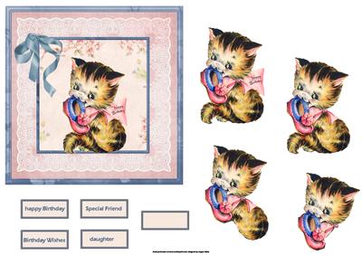 Vintage Kitten Card with Decoupage
