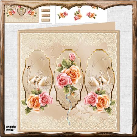 Swans and Pink Rose 8x8 Panel Card Mini Kit