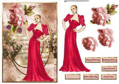 Lady in the Red Dress Card with Decoupage