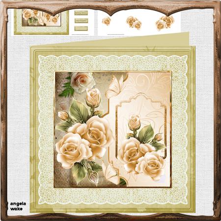 Cream Rose and Butterfly 8x8 Card Mini Kit