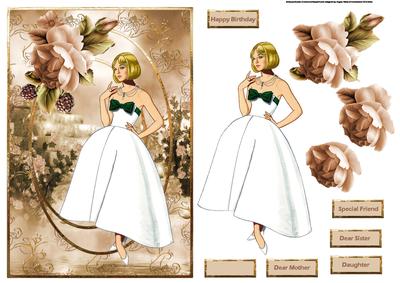 Lady in a White Dress Card with Decoupage