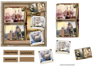 Vintage Sailing Ships Card with Toppers for Depth