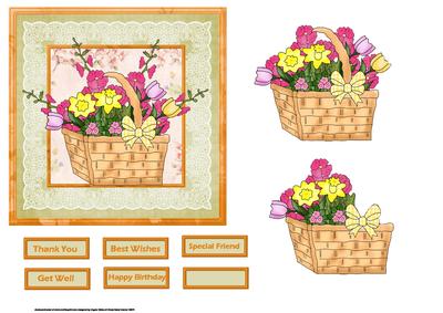 Basket of Flowers Card with Decoupage