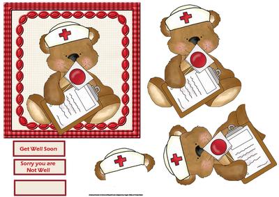 Nurse Ted Card with Decoupage