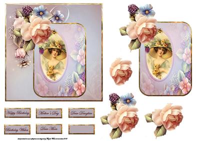 Vintage Lady in a Big Hat with Roses Card