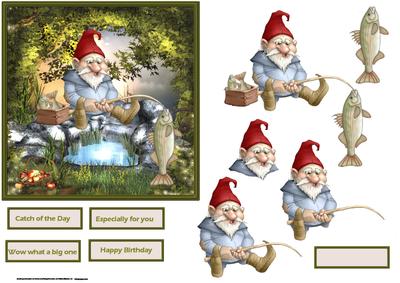 Gnome's Catch of the Day Card with Decoupage