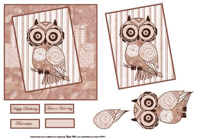 Pink Owl Card with Topper and Decoupage