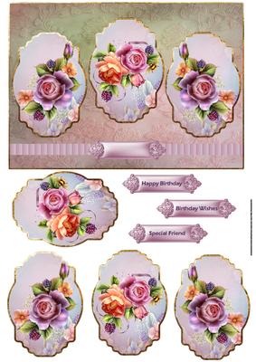 English Rose Panel Card with Toppers