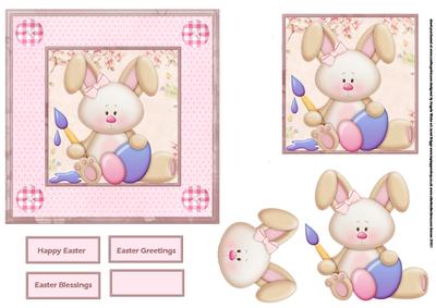 Rabbit Painting Eggs Card with Decoupage