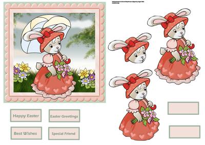 Easter Bunny Out Walking Card with Decoupage
