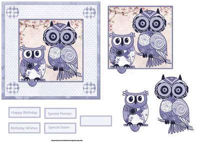 Blue Owls Card with Decoupage