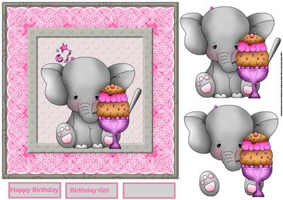 Elephant Party Time 7x7 Card with Decoupage