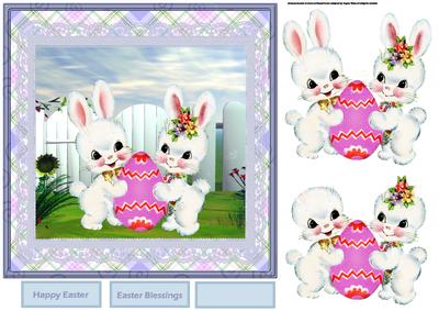 White Easter Rabbit and Egg 7x7 Card