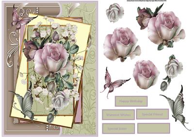 Butterfly and Mauve Rose Card and Decoupage