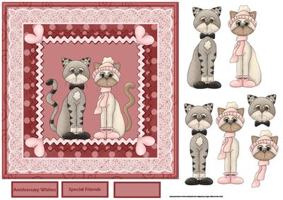Anniversary Cats 7x7 Card with Decoupage