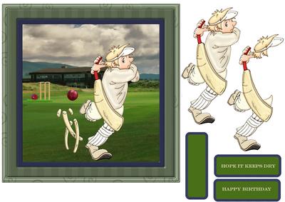 A Game of Cricket 7x7 Card with Decoupage