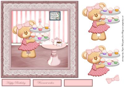 Teddy Tea Party 7x7 Card with Decoupage