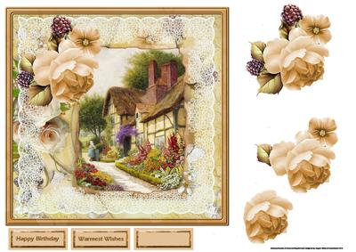 Village House 7x7 Card with Decoupage