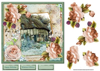 Heather Cottage 7x7 Card with Decoupage