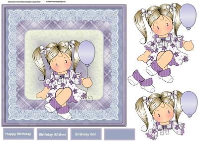 Chloe with a Balloon 7x7 Card and Decoupage