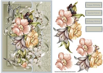 Florals and Butterfly Card Front with Decoupage