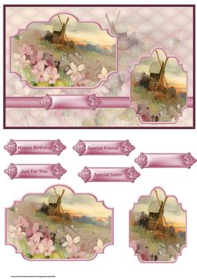 Windmill and Sunset Card with Toppers