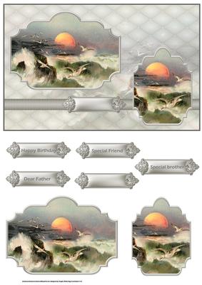 Sunset at Sea Card with Toppers