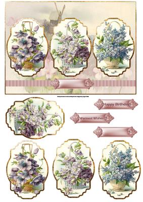 Baskets of Flowers Panel Card with Toppers