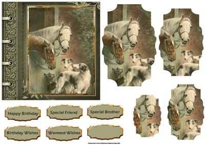 Two Horses and Dogs Card with Shaped Layers