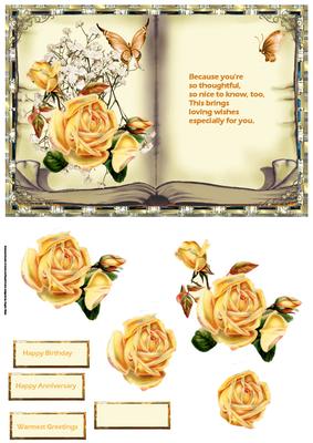 Yellow Rose Book Style Card with Decoupage