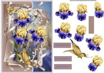 Bearded Iris Card with Decoupage