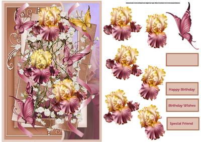 Pink Iris and Butterfly Card with Decoupage
