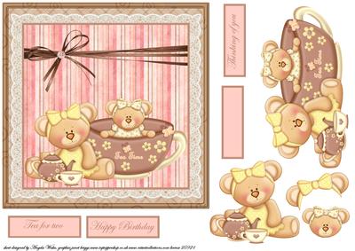 Teddy Bear Tea Party Card with Decoupage