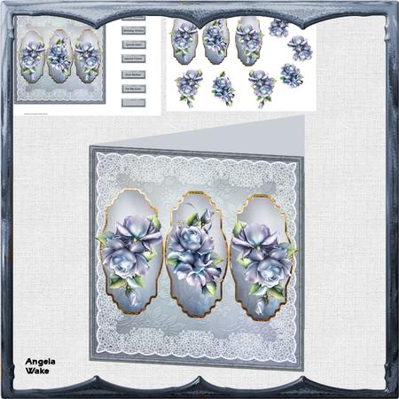 Blue Rose Panel 7x7 Card with Decoupage